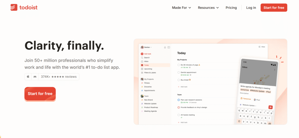 Todoist task manager interface 